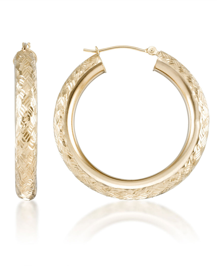 Yellow Gold_10K Gold Bold Woven Cut Medium Round Tube Hoop Earrings - iHeart Jewels_I_Heart_1