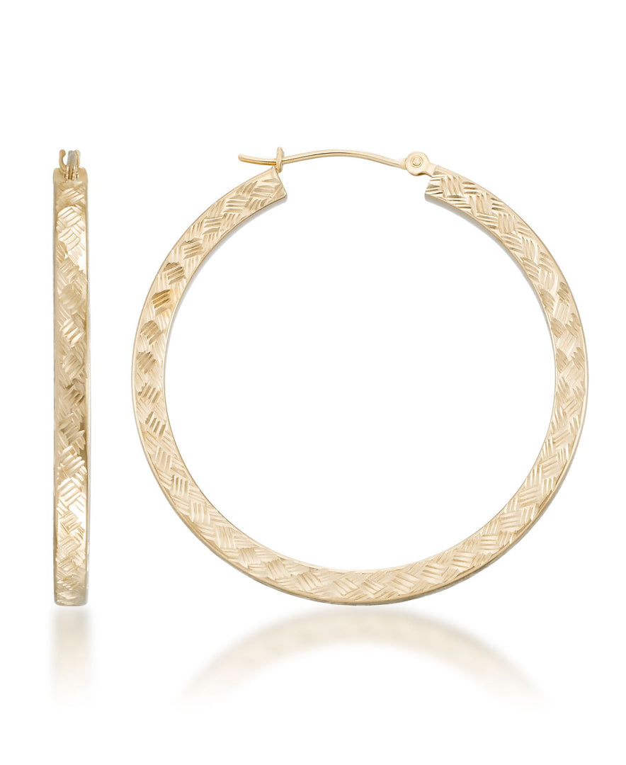 Yellow Gold_10K Gold Bold Woven Diamond Cut Square Tube Large Round Hoop Earrings - iHeart Jewels_I_Heart_1