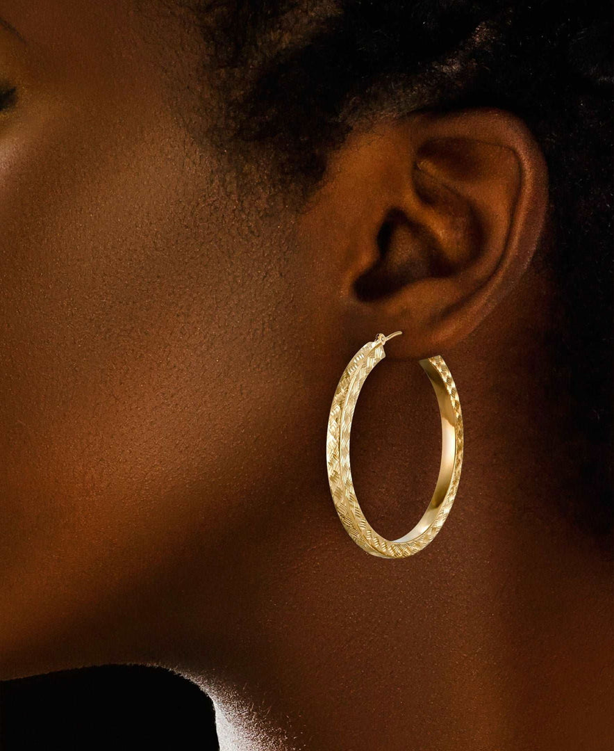 Yellow Gold_10K Gold Bold Woven Diamond Cut Square Tube Large Round Hoop Earrings - iHeart Jewels_I_Heart_1