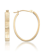 Load image into Gallery viewer, Yellow Gold_10K Gold Checkerboard Diamond Cut Oval Hoop Earrings - iHeart Jewels_I_Heart_1