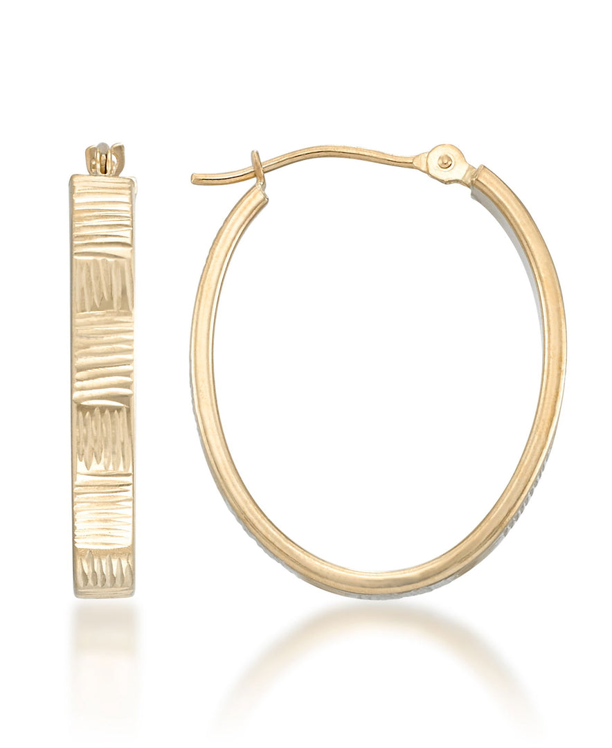 Yellow Gold_10K Gold Checkerboard Diamond Cut Oval Hoop Earrings - iHeart Jewels_I_Heart_1