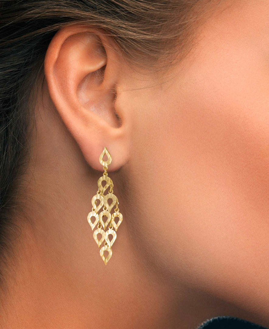 Yellow Gold_10K Gold Diamond Cut Chandelier Earrings - iHeart Jewels_I_Heart_1