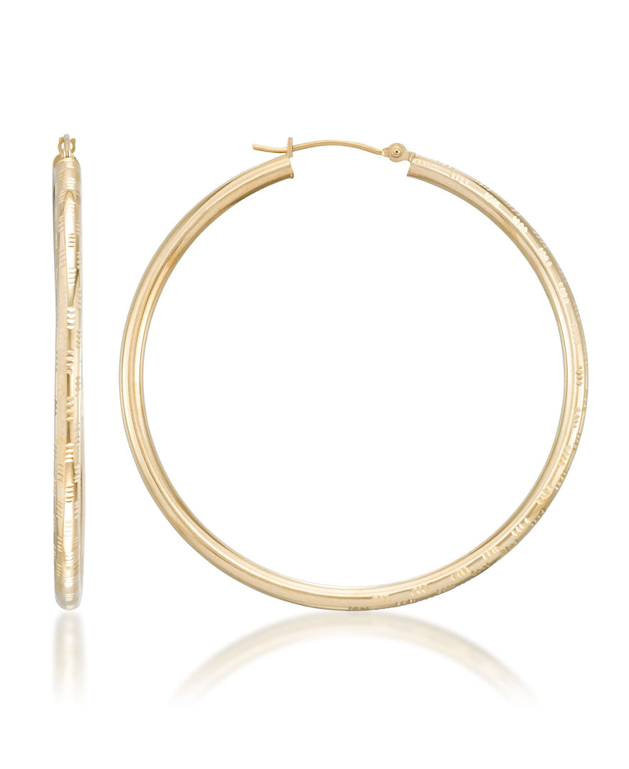 Yellow Gold_10K Gold Diamond Cut Large Brilliant Hoop Earrings - iHeart Jewels_I_Heart_1