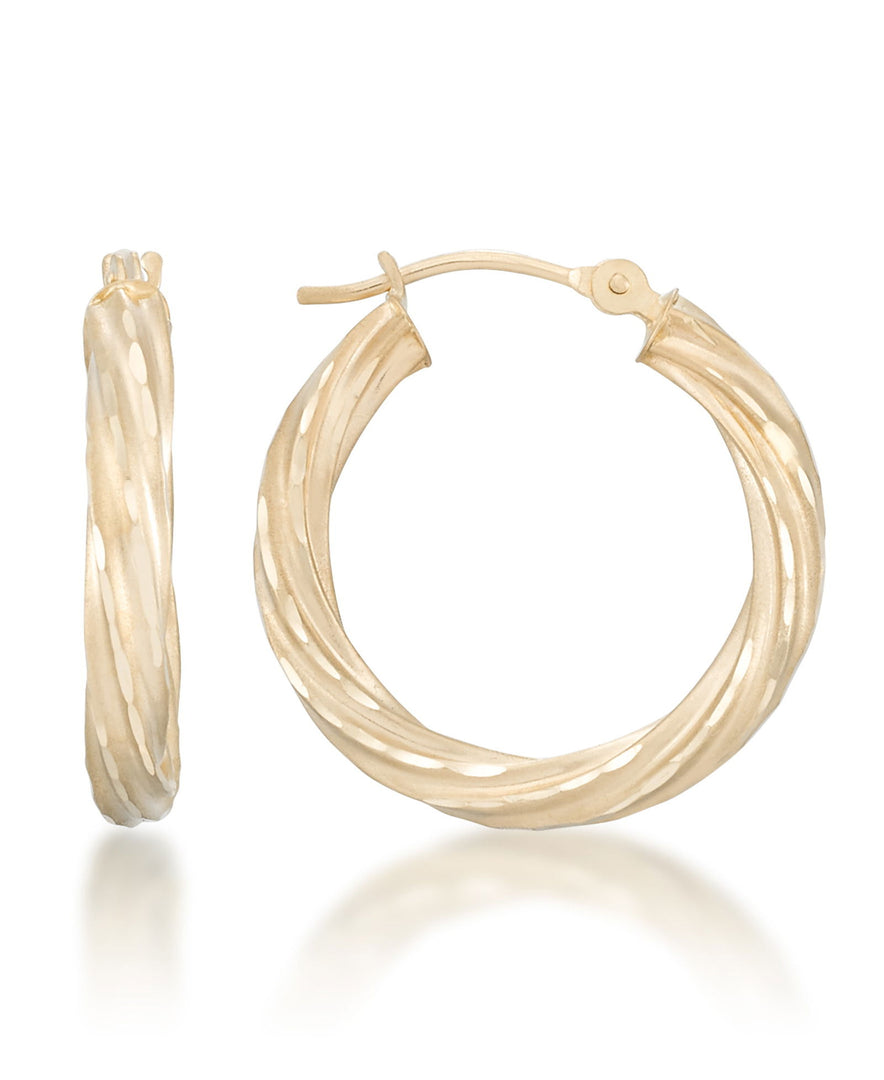 Yellow Gold_10K Gold Diamond Cut Round Twist Hoop Earrings - iHeart Jewels_I_Heart_1