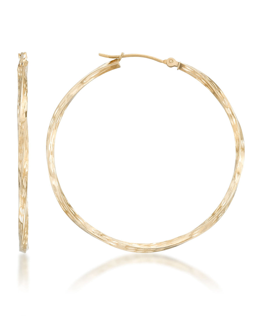 Yellow Gold_10K Gold Diamond Cut Thin Profile Large Twist Hoop - iHeart Jewels_I_Heart_1