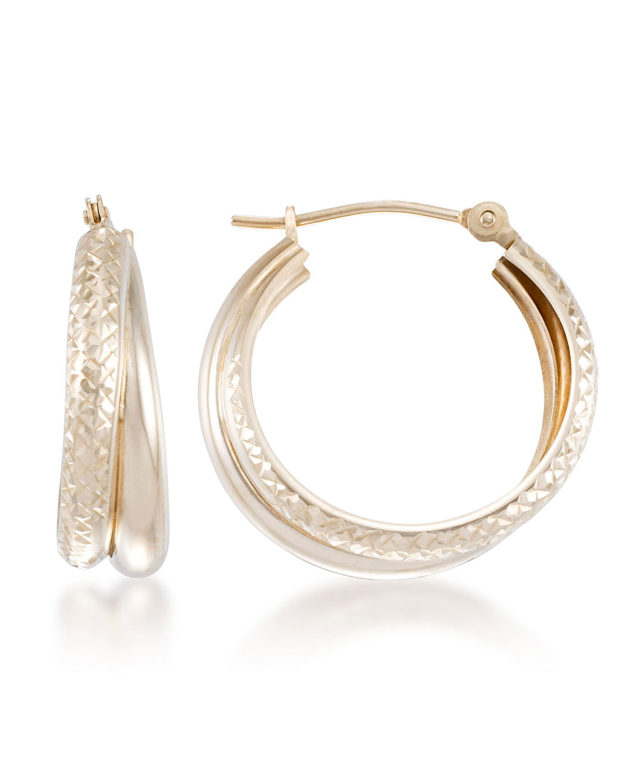 Yellow Gold_10K Gold Diamond Cut and Polished Double Hoop Earrings - iHeart Jewels_I_Heart_1