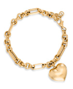Load image into Gallery viewer, Yellow Gold_10K Gold Domed Heart Dangle Bracelet_I_Heart_1