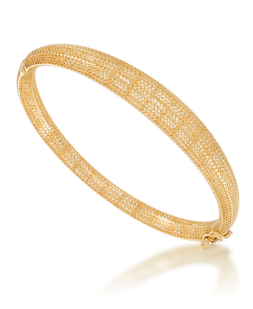Yellow Gold_10K Gold Domed Woven Bangle Bracelet_I_Heart_1