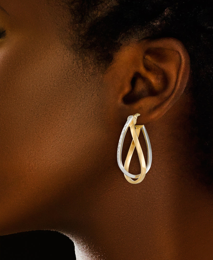 Two-Tone_10K Gold Double Oval Wave Hoop Earrings_I_Heart_1