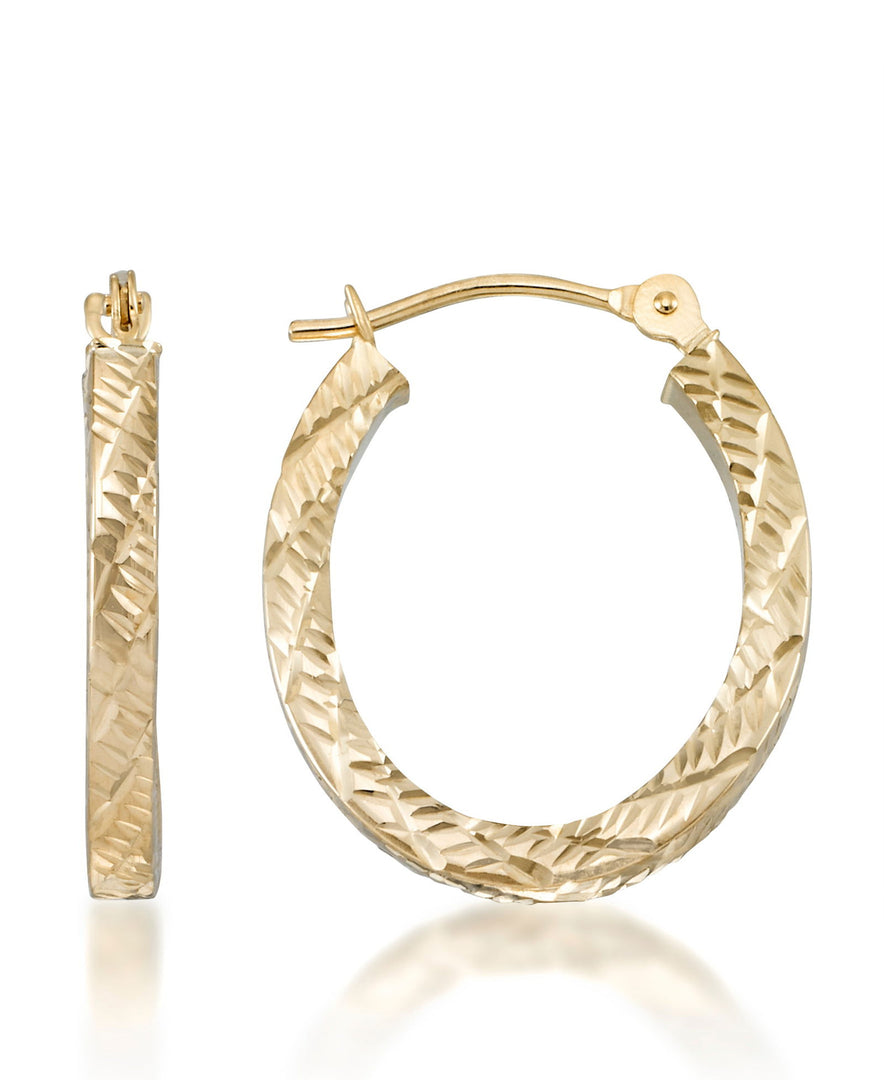Yellow Gold_10K Gold Fancy Diamond Cut Bold Square Tube Oval Hoop Earrings - iHeart Jewels_I_Heart_1