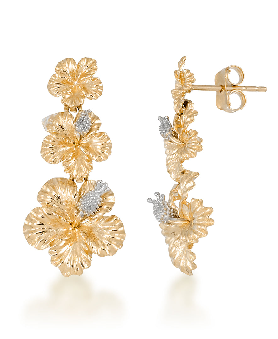 Yellow Gold_10K Gold  Flower Drop Earrings with White Gold Accents_I_Heart_1