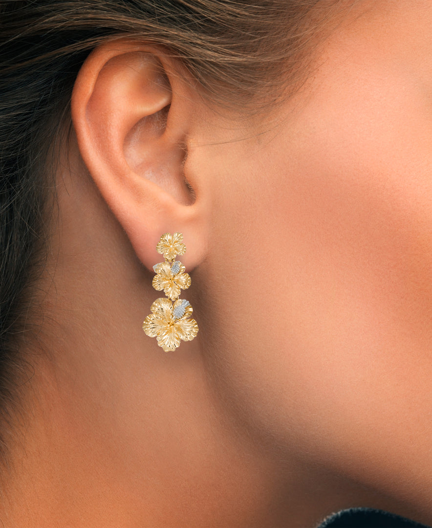 Yellow Gold_10K Gold  Flower Drop Earrings with White Gold Accents_I_Heart_1