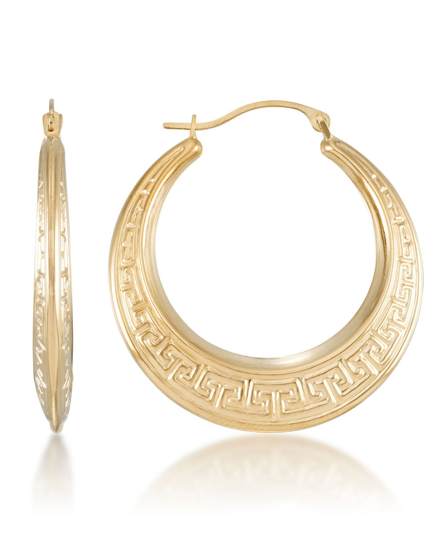 Yellow Gold_10K Gold High Polished Graduated Greek Key Hoop Earrings - iHeart Jewels_I_Heart_1