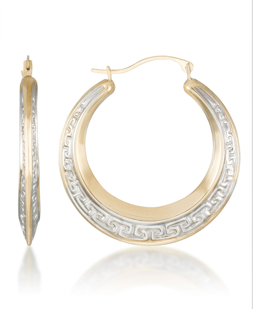 Two-Tone_10K Gold High Polished Graduated Greek Key Hoop Earrings - iHeart Jewels_I_Heart_2