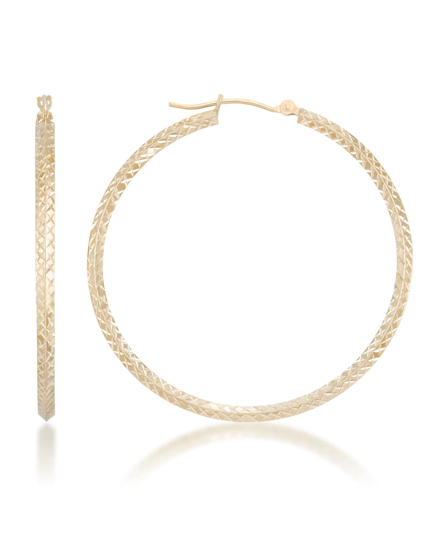 Yellow Gold_10K Gold Large Thin Profile Diamond Cut Hoop Earrings - iHeart Jewels_I_Heart_1