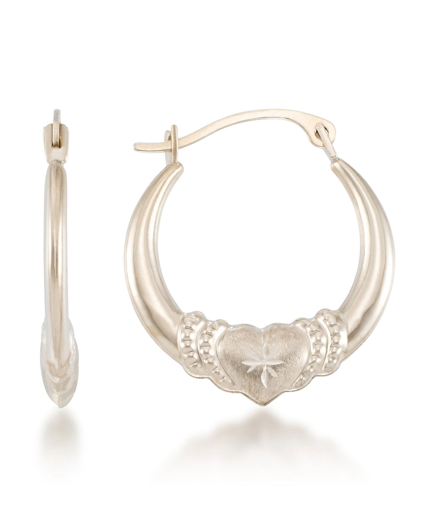 Yellow Gold_10K Gold Satin & Diamond Cut Graduated Heart Hoop Earrings - iHeart Jewels_I_Heart_1