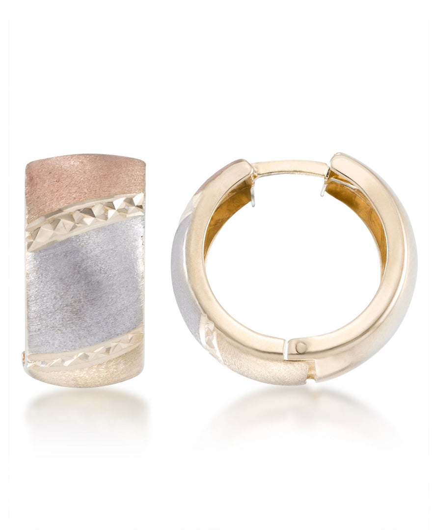 tri-color-1_10K Gold Tri-Color Satin and Diamond Cut Large Huggie Hoop Earrings_I_Heart_1