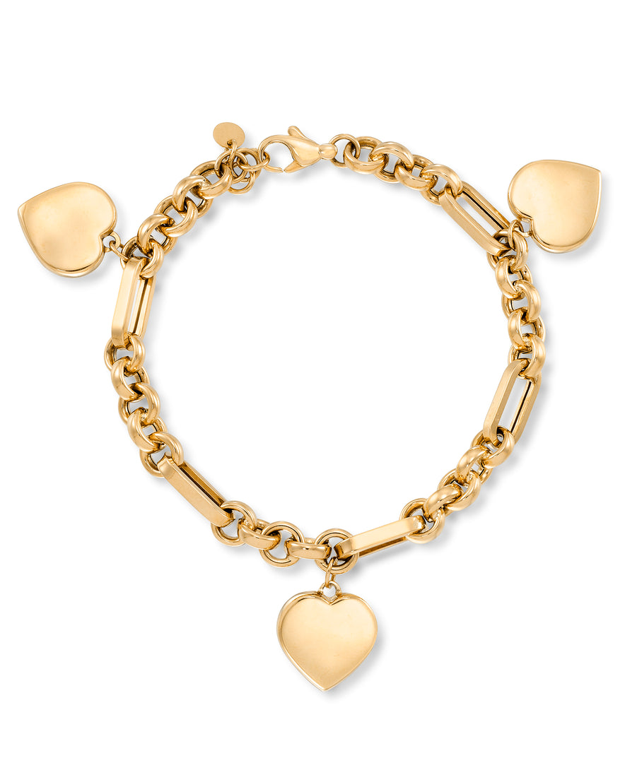 Yellow Gold_10K Gold Triple Heart Charm Bracelet_I_Heart_1