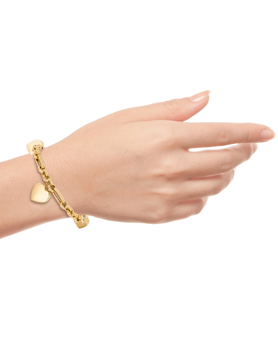 Yellow Gold_10K Gold Triple Heart Charm Bracelet_I_Heart_1