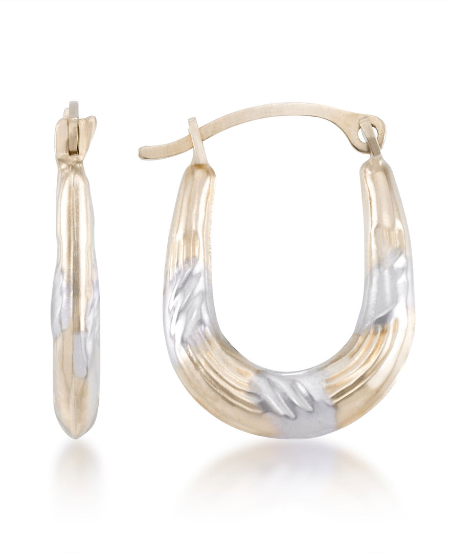 Two-Tone_10K Gold Two-Tone Textured Petite Oval Hoop Earrings - iHeart Jewels_I_Heart_1