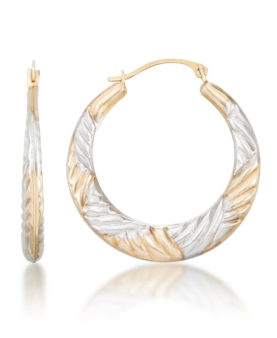 Two-Tone_10K Gold Two Tone Woven Design Graduated Hoop Earrings - iHeart Jewels_I_Heart_1