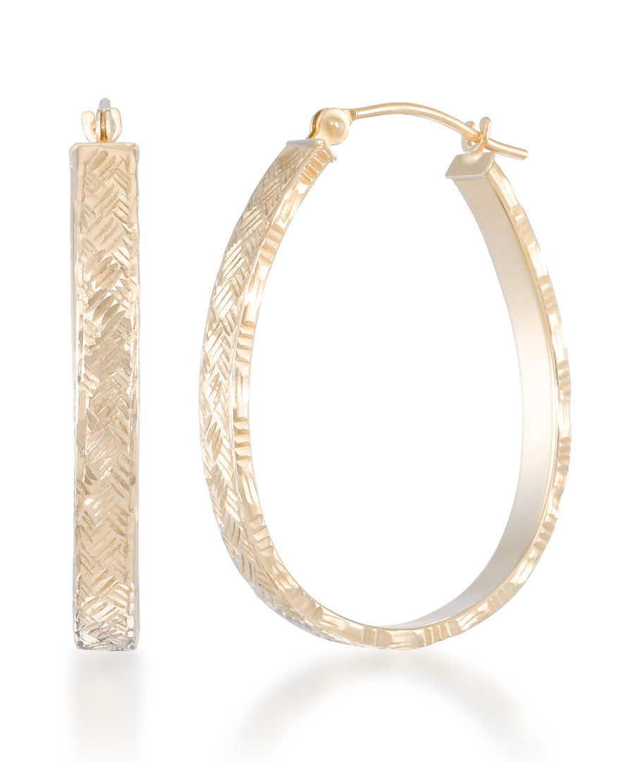 Yellow Gold_10K Gold Woven Diamond Cut Pear Shaped Hoop Earrings_I_Heart_1