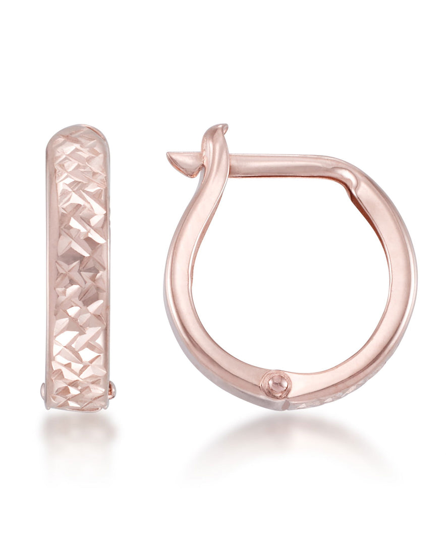 Rose Gold_10K Rose Gold Diamond Cut Petite Huggie Hoop Earrings - iHeart Jewels_I_Heart_1