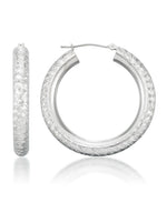 Load image into Gallery viewer, White Gold_10K White Gold Woven Diamond Cut Brilliant Hoop Earrings - iHeart Jewels_I_Heart_1
