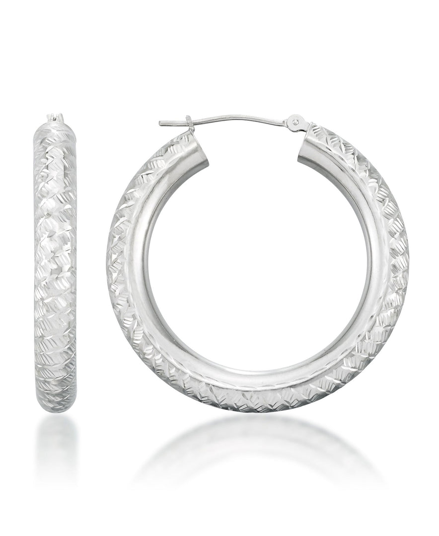 White Gold_10K White Gold Woven Diamond Cut Brilliant Hoop Earrings - iHeart Jewels_I_Heart_1