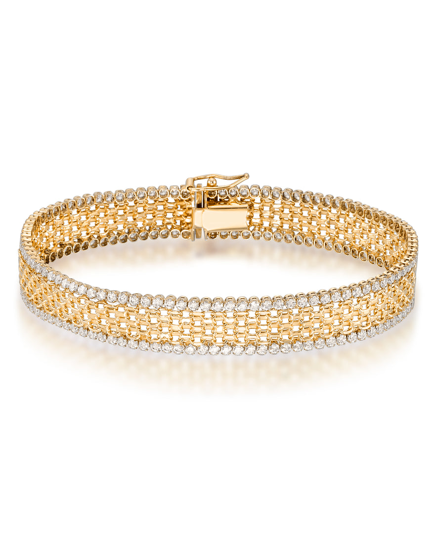 Yellow Gold_14K Gold Bismark Bracelet with Brilliant Simulated Diamonds, 7.5" Made in Italy_I_Heart_1