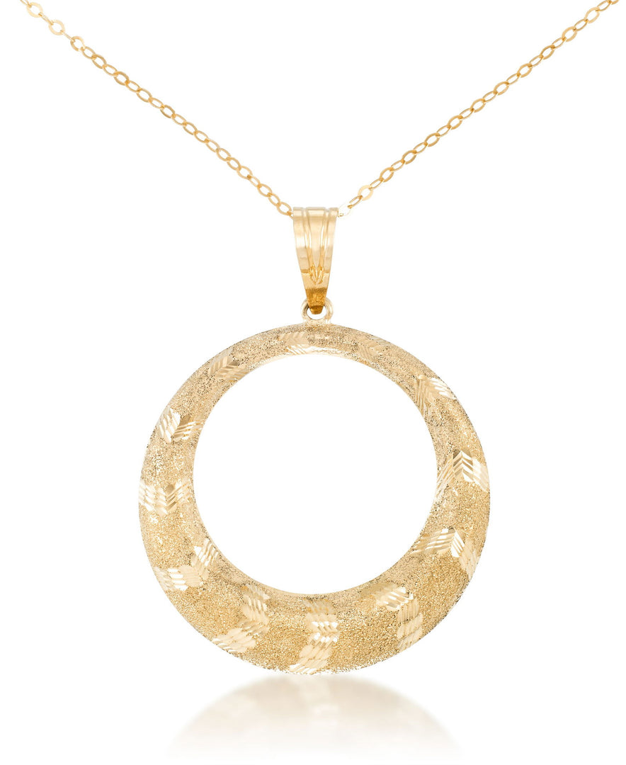 Yellow-Gold_14K Gold Bold Chevron Diamond Cut Graduate Circle Pendant, 18" - iHeart Jewels_I_Heart_1