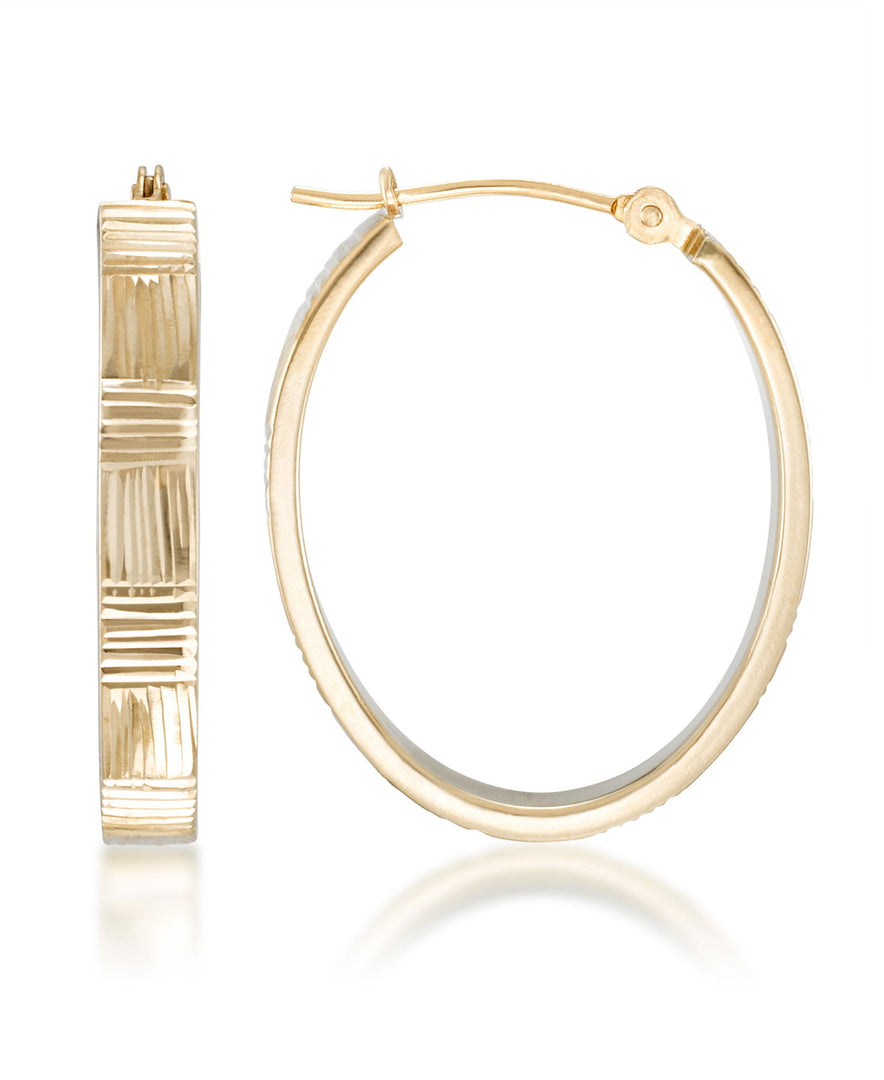 Yellow-Gold_14K Gold Checkerboard Diamond Cut Bold Oval Hoop Earrings - iHeart Jewels_I_Heart_1