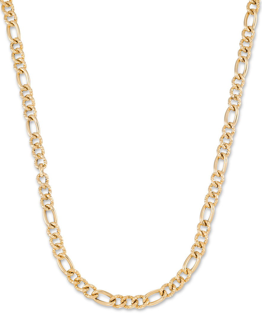 Yellow Gold_14K Gold Classic Italian Polished and Textured Figaro Necklace, 18", Made in Italy_I_Heart_1