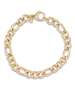 Load image into Gallery viewer, Yellow Gold_14K Gold Classic Italian Polished and Textured Figaro Bracelet, 7"", Made in Italy_I_Heart_1