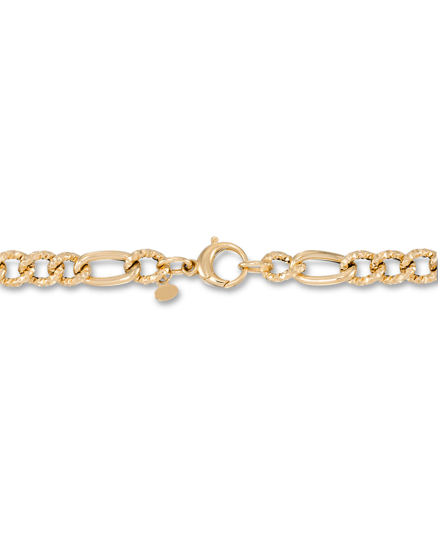 Yellow Gold_14K Gold Classic Italian Polished and Textured Figaro Necklace, 18", Made in Italy_I_Heart_1