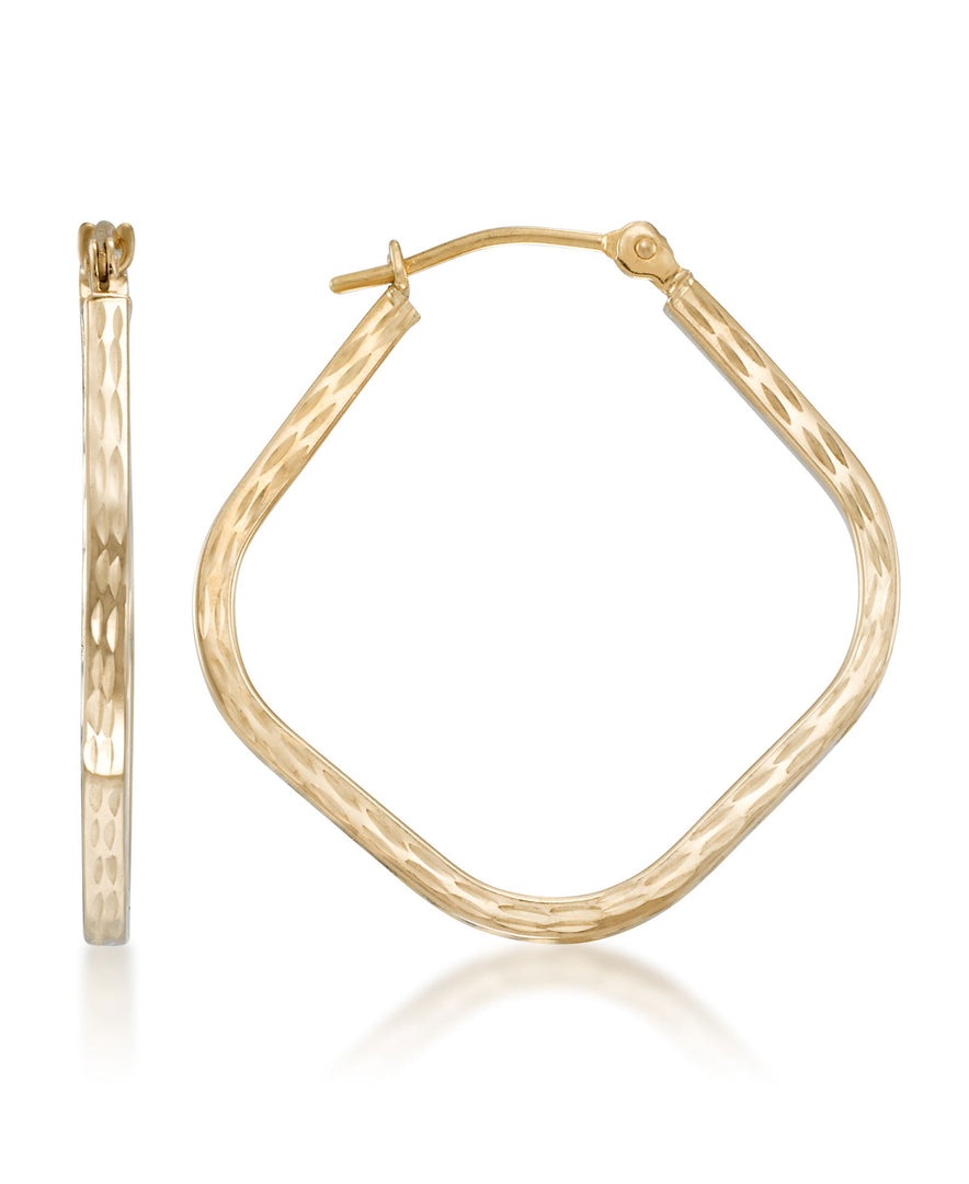 Yellow-Gold_14K Gold Diamond Cut Diamond Shape Hoop Earrings - iHeart Jewels_I_Heart_1