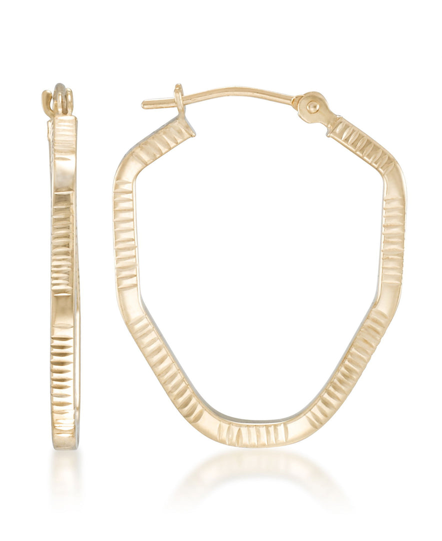 Yellow-Gold_14K Gold Diamond Cut Elongated Diamond Shape Hoop Earrings - iHeart Jewels_I_Heart_1