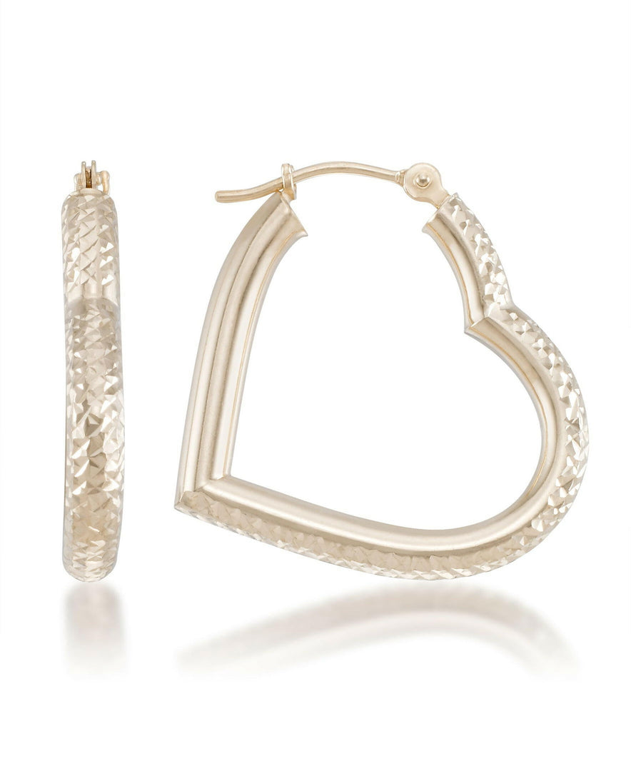 Yellow-Gold_14K Gold Diamond Cut Heart Shape Hoop Earrings - iHeart Jewels_I_Heart_1