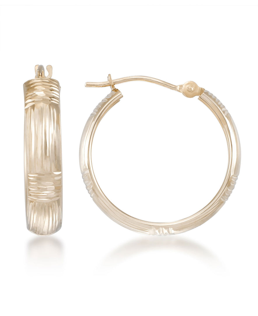 Yellow-Gold_14K Gold Diamond Cut and Polished Bangle and Hoop Earring Set - iHeart Jewels_I_Heart_1