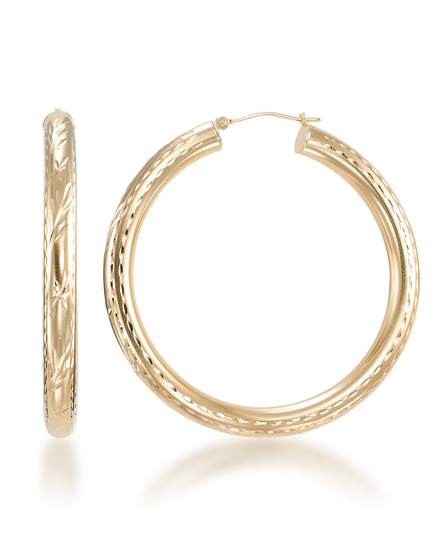 Yellow Gold 14K Gold Diamond Cut and Polished Bold Large Round Hoop Earrings_I_Heart_1