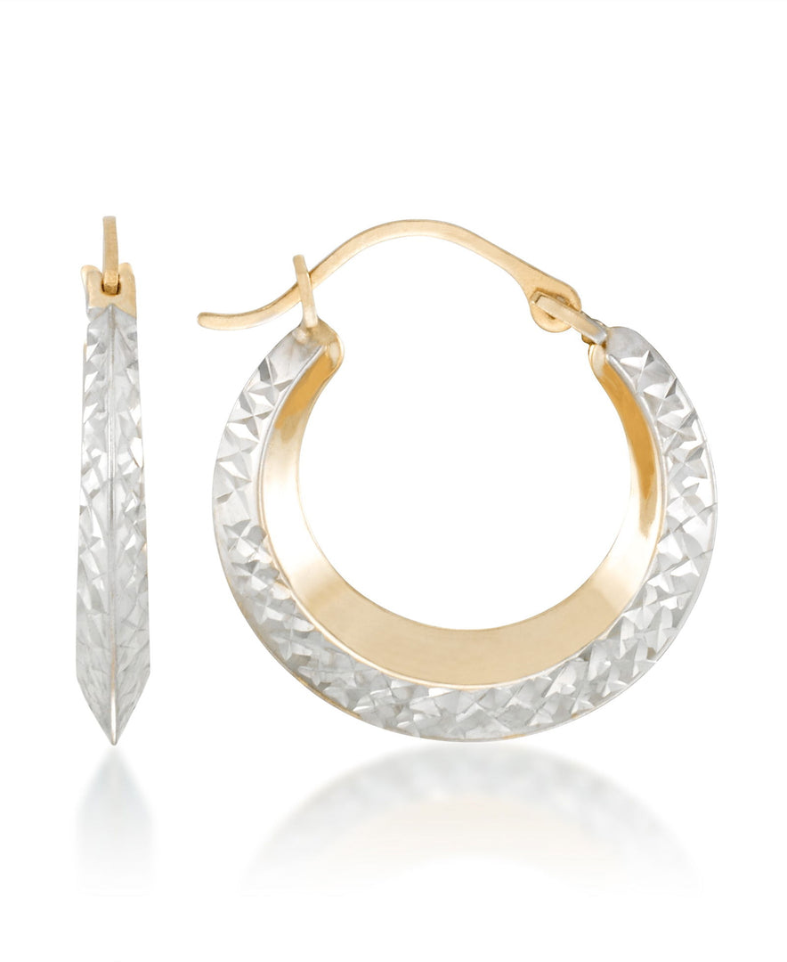 Two-Tone_14K Gold Diamond Cut and Polished Two-Tone Graduated Hoop Earrings - iHeart Jewels_I_Heart_1