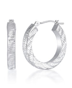 Load image into Gallery viewer, White Gold_14K Gold Fancy Diamond Cut Square Tube Hoop Earrings_I_Heart_2