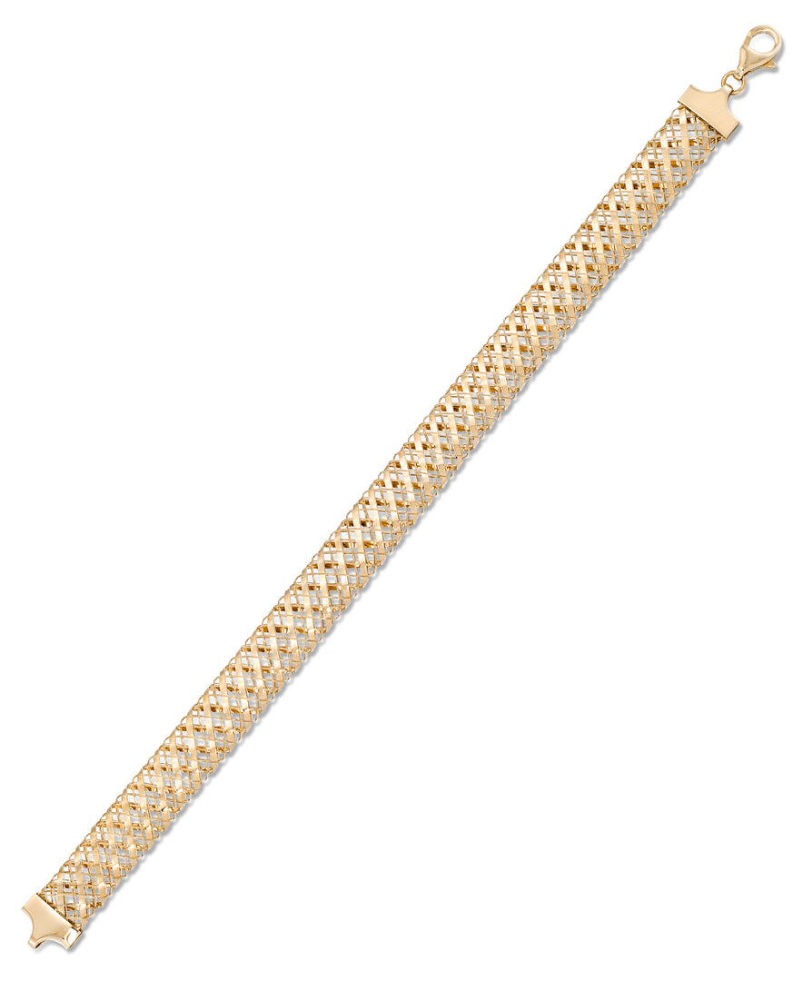 Yellow Gold_14K Gold Fancy Domed Woven Bracelet, 7.75", Made in Italy_I_Heart_1