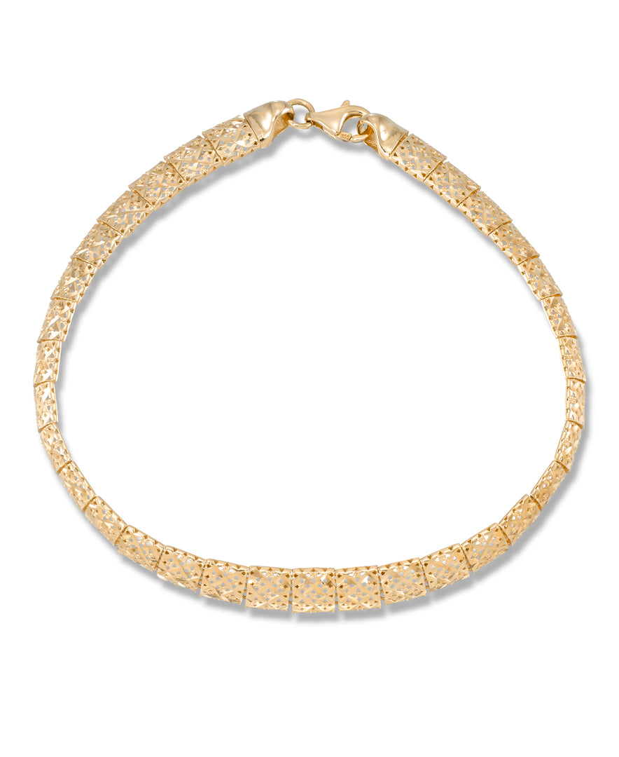 Yellow Gold_14K Gold Hand Diamond Cut Omega Station Bracelet, 7"_I_Heart_1