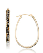 Load image into Gallery viewer, Yellow-Gold_14K Gold Hand Enamel Black and White Flower Design Pear Shape Hoop Earrings - iHeart Jewels_I_Heart_1