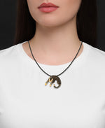 Load image into Gallery viewer, Yellow-Gold_14K Gold Hand Enameled Leopard Slide Pendant on 18" Black Leather Cord - iHeart Jewels_I_Heart_1