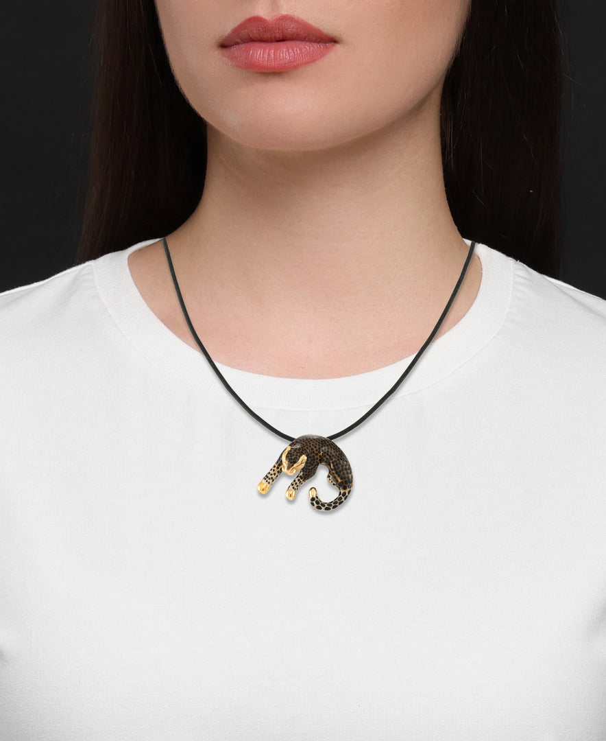Yellow-Gold_14K Gold Hand Enameled Leopard Slide Pendant on 18" Black Leather Cord - iHeart Jewels_I_Heart_1
