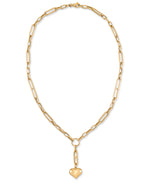 Load image into Gallery viewer, Yellow Gold_14K Gold Heart Lariat Necklace with Paper Clip Chain_I_Heart_1