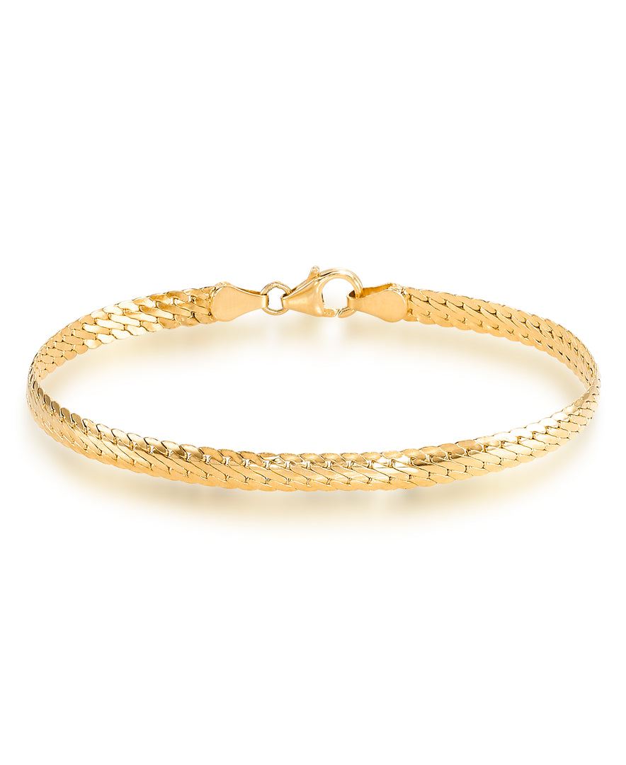 Yellow Gold 14K Gold High Polished Domed Woven Link Bracelet, 7", Made in Italy_I_Heart_1