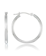 Load image into Gallery viewer, White Gold_14K Gold High Polished Essential Round Hoop Earrings - iHeart Jewels_I_Heart_2